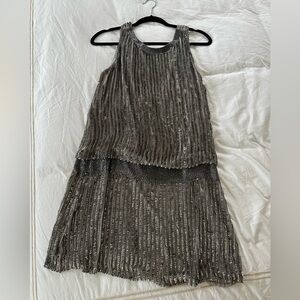 Parker Metallic Beaded Mini Dress in Silver